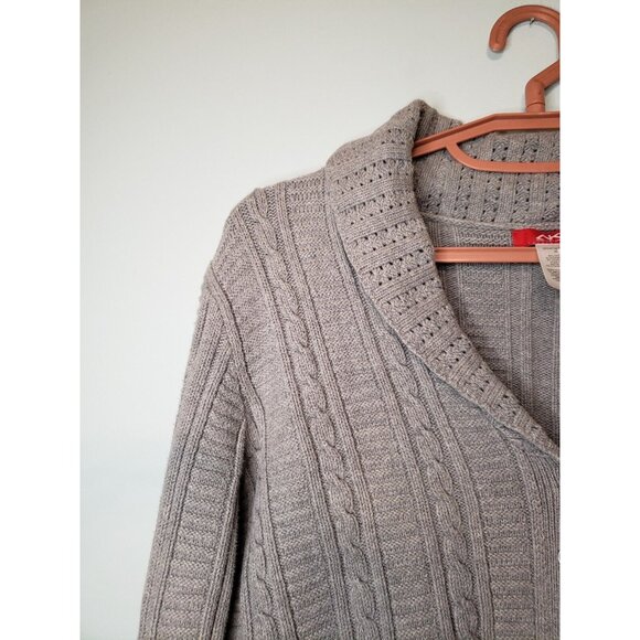 Anne Klein Sport Women's Sz M Button Front Sweater Cardigan Gray Cable Knit - Picture 5 of 8